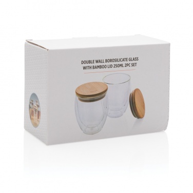Logotrade reklaamtoote foto: Kaheseinaline boorsilikaatklaas bambusest kaanega 250ml 2tk komplekt