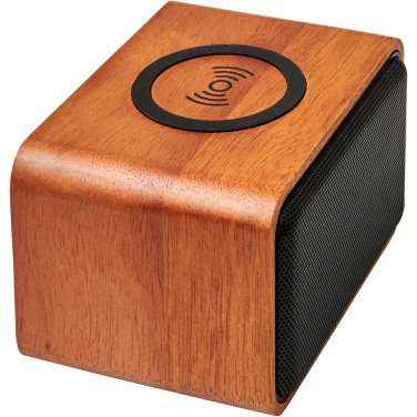 Logo trade mainoslahja ja liikelahja tuotekuva: Wooden-kaiutin 3W ja langaton latausalusta