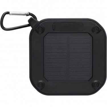 Logotrade mainoslahjat kuva: Solo 3 W:n IPX5 RCS -kierrätetystä muovista valmistettu, aurinkoenergialla toimiva Bluetooth®-kaiutin jousihaalla 