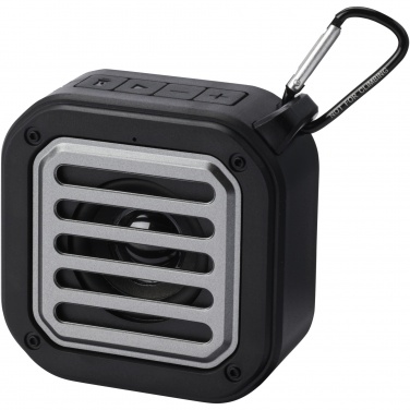 Logotrade mainostuote tuotekuva: Solo 3 W:n IPX5 RCS -kierrätetystä muovista valmistettu, aurinkoenergialla toimiva Bluetooth®-kaiutin jousihaalla 