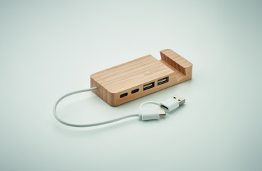 Logotrade liikelahja mainoslahja kuva: 4 portin USB-keskitin bambua