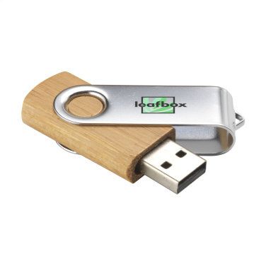 Лого трейд бизнес-подарки фото: USB Twist Bamboo со склада 8 ГБ